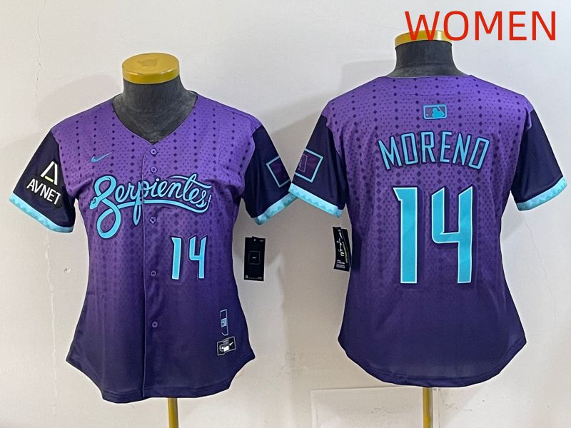 Women 2025 Arizona Diamondback 14 Moreno Purple Joint Name Nike MLB Jersey style 7